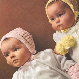 Nearly Free PDF Crochet Pattern 283~Baby Bonnets and Mittens~QK~0-6 months