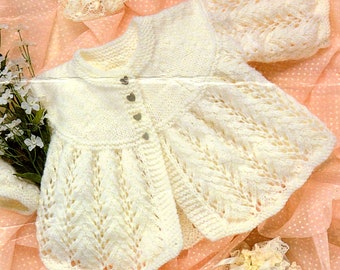 PDF Knitting Pattern~Lacy Matinee Coat~DK~17-19"