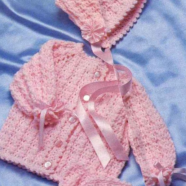 PDF Crochet Pattern~Baby Coat, Bonnet & Bootees~3ply~0-9 months