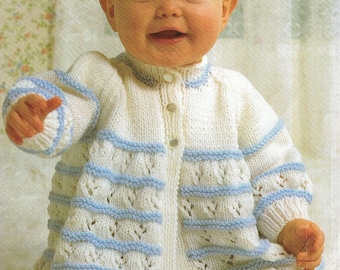 PDF Knitting Pattern~Two-Colour Matinee Coat~DK~16-20"