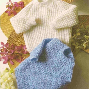 PDF Knitting Pattern 1016~Two Baby Sweaters~DK~16-22&quot;