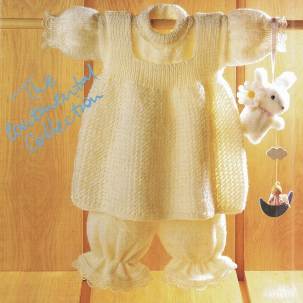 PDF Knitting Pattern~Baby Girl's Pinafore Dress, Sweater & Bloomers~DK~16-22"