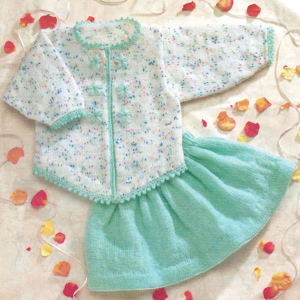 PDF Knitting Pattern~Little Girl's Cardigan & Skirt Set~DK~18-26"