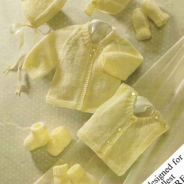 PDF Knitting Pattern~Layette for the Tiniest Prem Babies~4ply~10-12"