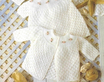 NEARLY FREE Pdf Knitting Pattern 1111~Baby Girl's Layette and Shawl~4ply~12-18"