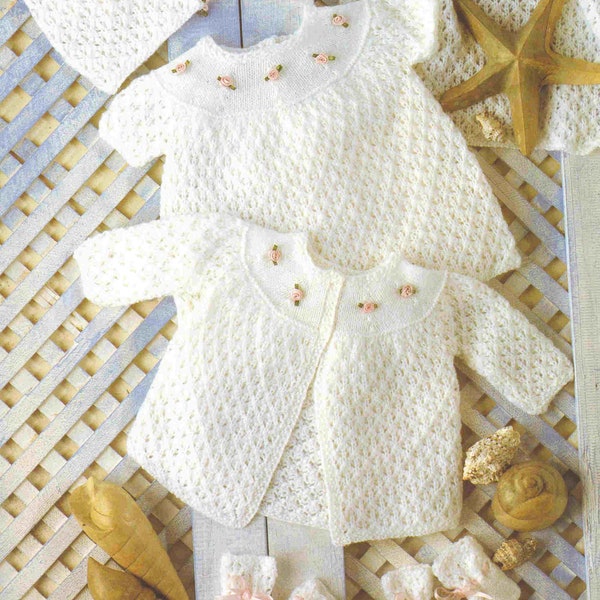 NEARLY FREE Pdf Knitting Pattern~Baby Girl's Layette and Shawl~4ply~12-18"
