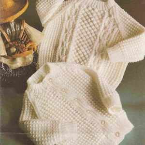 Nearly Free PDF Knitting Pattern 1003~Cabled Sweater & Broken Rib Cardigan~DK~18-24&quot;