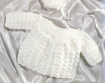 PDF Knitting Pattern 409~Yoked Matinee Set with Lace Trim~4ply~14-20"