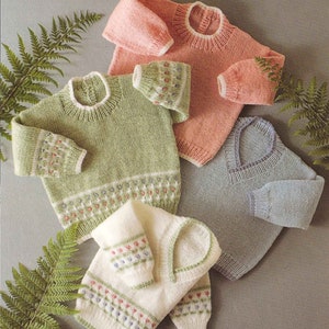 PDF Knitting Pattern 720~Plain and Patterned Sweaters~DK~18-24&quot;