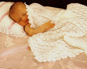 PDF Knitting Pattern 603~Diamond Lace Baby Shawl~4ply