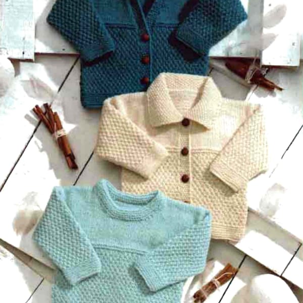 PDF Knitting Pattern~Baby and Toddler Cardigans and Sweater~DK~12-24"