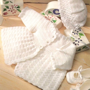 PDF Crochet Pattern 4621~Matinee Coat and Bonnet~3ply~18-19&quot;
