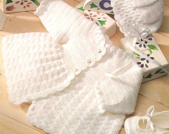 PDF Crochet Pattern~Matinee Coat and Bonnet~3ply~18-19"