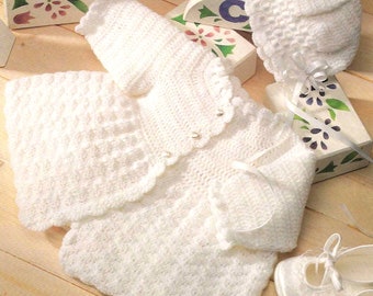 PDF Crochet Pattern 4621~Matinee Coat and Bonnet~3ply~18-19"