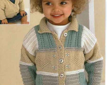 PDF Knitting Pattern 1506~Patchwork Cardigans~Aran~18-28"