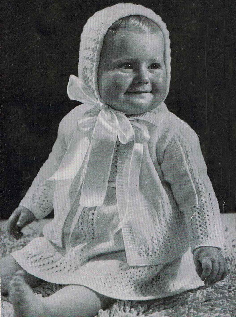 Nearly Free PDF Knitting Pattern 2706baby Girl's Dress Set3ply918mth