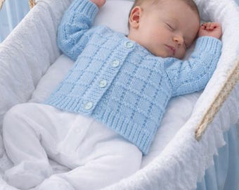 Hand-Knitted Chequered Cardigan~Blue~0-3 months