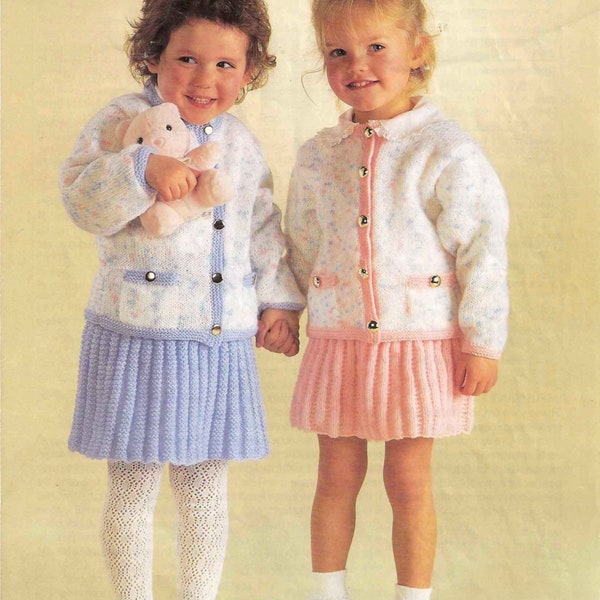 PDF Knitting Pattern~Little Girl's Cardigan and Skirt Set~DK~18-28"