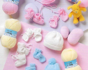PDF Knitting Pattern 8211~Boy/Girl Accessory Sets~4ply~Prem to 12 months