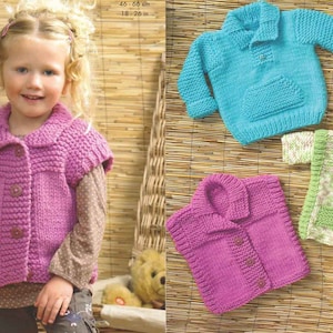 PDF Knitting Pattern 3180~Child&#39;s Easy Knit Sweater, Gilet & Jacket~Chunky~18-26&quot;