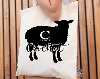 C is for Crochet Sheep Large Tote Bag