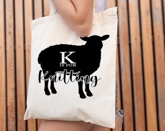 K is for Knitting Sheep Large Tote Bag