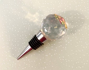 Bubbly Fruits Round Faceted Resin Wine Bottle Stopper One of a Kind