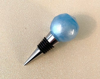 Icy Blue Faceted Resin Wine Bottle Stopper One of a Kind