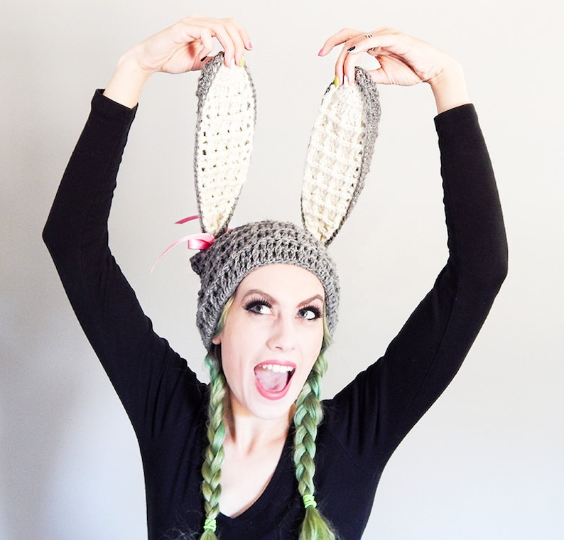 Adult Sizes Crochet Bunny Hat Bunny Ears Beanie image 3