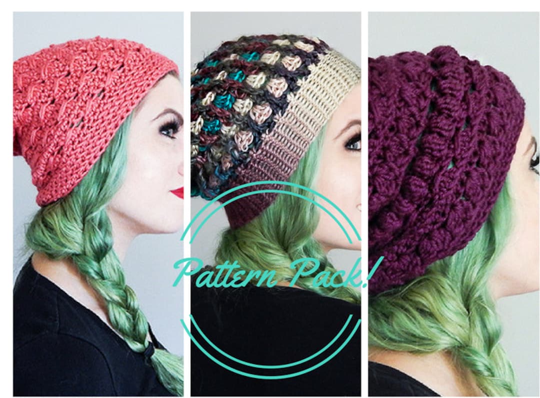 PATTERN PACK Crochet Slouchy Hat Patterns Set of THREE Patterns - Etsy