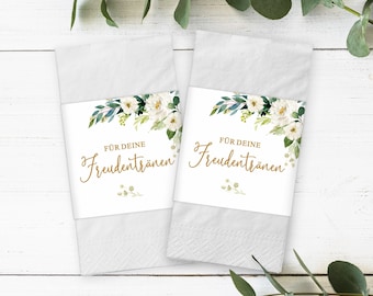 Freudentränen Hochzeit Banderolen Taschentücher Greenery-Stil Blumen Rosen grüne Blätter Taschentücher Kirchenheft Alternative Papiertüten