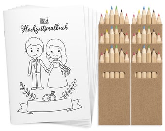Coloring books wedding gift for children set with colored pencils - wedding coloring book vintage alternative guest book boho coloring book white red