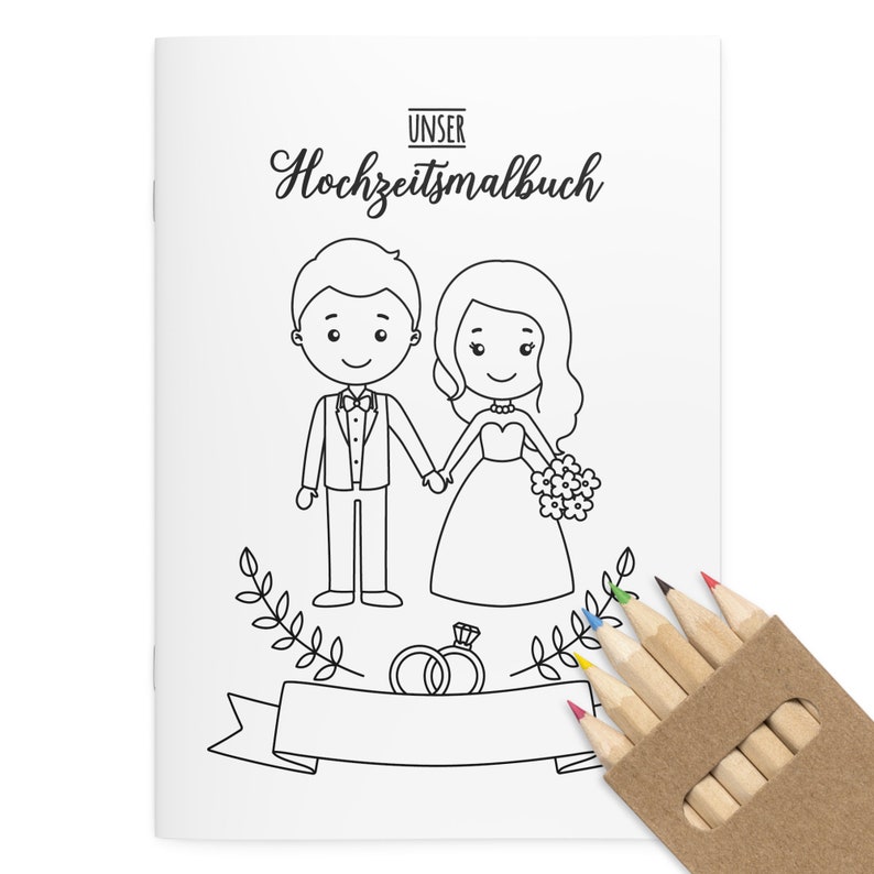 Malbücher Gastgeschenk Hochzeit für Kinder Set mit Buntstiften Hochzeitsmalbuch Vintage Alternative Gästebuch Boho Malbuch weiß rot Bild 2