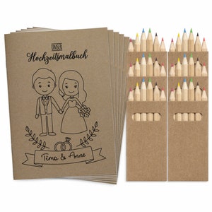 Coloring books wedding favors for children set with colored pencils - wedding coloring book vintage guest book coloring book with kraft paper