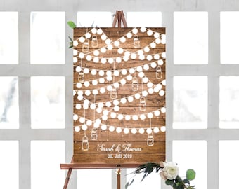 Gästebuch Hochzeit Holz Greenery Hochzeitsgästebuch Herz Alternative personalisiert Vintage weiß Rustikal Boho braun grün Lichterkette