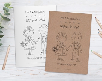 personalisierte Malbücher für Kinder im Set - Gastgeschenk Hochzeit Malbuch Gästebuch mit Fragen Hochzeitsmalbücher Vintage braun