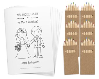 Coloring books wedding gift for children set with colored pencils - wedding coloring book alternative to guest book coloring book vintage pencils