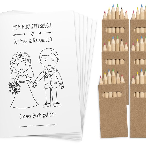 Malbücher Gastgeschenk Hochzeit für Kinder Set mit Buntstiften -  Hochzeitsmalbuch Alternative zu Gästebuch Malbuch Vintage Stifte