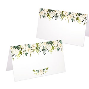 Tischkarten für die Hochzeit Namenskarten zum Beschriften in Watercolor Eukalyptus Greenery grüne Blätter Vintage Blumen weiß Platzkarten