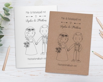 personalisierte Malbücher für Kinder im Set - Gastgeschenk Hochzeit Malbuch Gästebuch mit Fragen Hochzeitsmalbücher Vintage braun