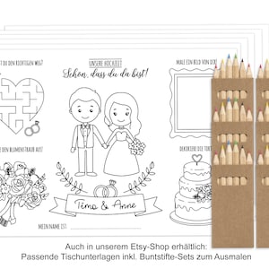 Malbücher Gastgeschenk Hochzeit für Kinder Set mit Buntstiften Hochzeitsmalbuch Vintage Alternative Gästebuch Boho Malbuch weiß rot Bild 10