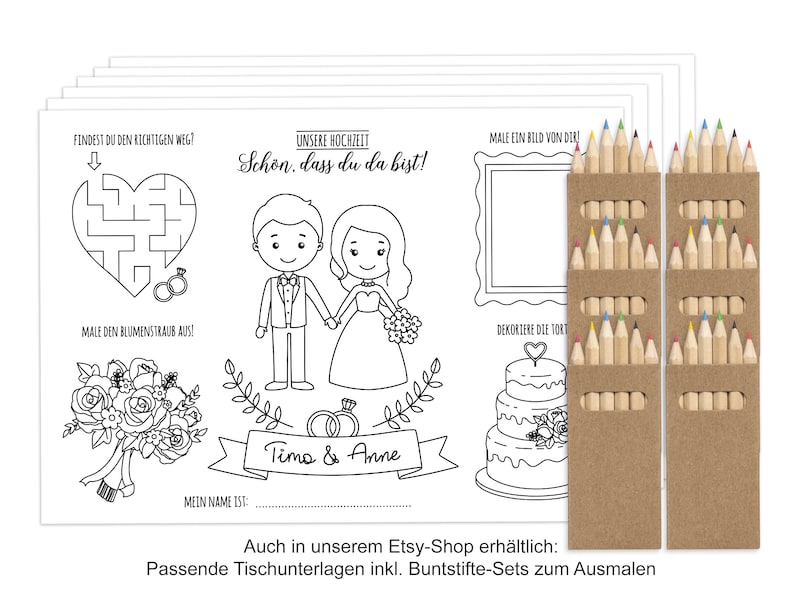 Malbücher Gastgeschenk Hochzeit für Kinder Set mit Buntstiften Hochzeitsmalbuch Vintage Alternative Gästebuch Boho Malbuch weiß rot Bild 10