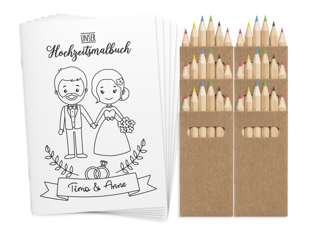 Malbücher Gastgeschenk Hochzeit für Kinder Set mit Buntstiften Etsy.de