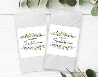 Freudentränen Hochzeit Banderolen Taschentücher Greenery Stil Vintage grüne Blätter Eukalyptus Kirchenheft Alternative Papiertüten Aufkleber