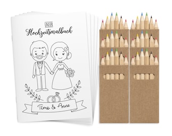 Malbücher Gastgeschenk Hochzeit für Kinder Set mit Buntstiften - Hochzeitsmalbuch Vintage Alternative Gästebuch Boho Malbuch weiß rot