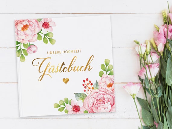 Gästebuch zur Hochzeit ohne Fragen, quadratisch, im Boho und Vintage Stil