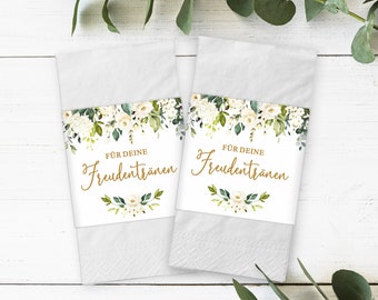 Freudentränen Hochzeit Banderolen Taschentücher Greenery-Stil Blumen Rosen grüne Blätter Taschentücher Kirchenheft Alternative Papiertüten