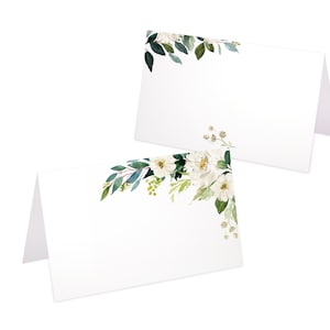 Tischkarten für die Hochzeit Namenskarten zum Beschriften in Watercolor Eukalyptus Greenery grüne Blätter Vintage Blumen weiß Platzkarten