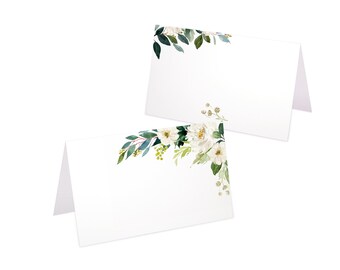Place cards for the wedding Name cards for labeling in Watercolor Eucalyptus Greenery Green Leaves Vintage Flowers White Place Cards
