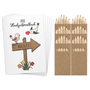 Coloring books guest gift wedding for children set with colored pencils - wedding coloring book vintage alternative guest book boho coloring book white red